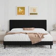Queen Bed Frame, Upholstered Bed Frame With Headboard And Footboard, Vertical Channel Tufted Headboard, White/ Black/ Pink/ Green/ Blue, Twin/ Full/ Queen/ King - màu đen - Xem 12