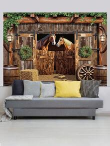 1 件西部牛仔马厩门摄影背景狂野西部棕色木制农舍派对横幅 59.1 * 39.4/82.7 * 59.1/106.3 * 70.9 英寸复古草堆轮绿叶照片背景新生儿淋浴生日婚礼装饰用品 - 彩色 - 查看 10