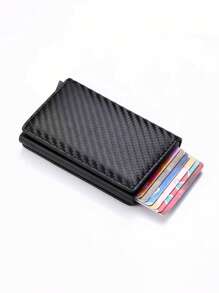 1 pieza Billetera de moda para hombre, Estuche de tarjetas de fibra de carbono de 3 colores, Soporte de tarjeta de aleación de aluminio con apertura automática, Billetera de tarjeta antirroba y antidesmagnetización, Blindaje formal/de negocios