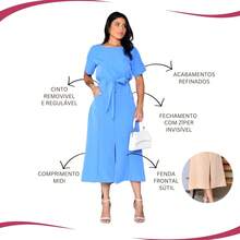 Women's Set Midi Skirt Front Slit Marked Waist Belt Bow Short Sleeve Blouse Elegant Evangelical Fashion - 黑色 - 查看 7