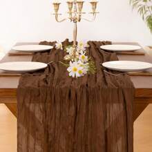 1pc Coffee Color Macrame Table Runner, Bohemian Style 35 X 118 Inches (Approx. 90 X 300 Cm) Vintage Gauze Table Decor, Suitable For Wedding, Bridal Shower, Baby Shower Table Decoration
