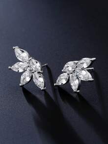 rakol 2pcs Silver Cubic Zirconia Stud Earrings - Silver - View 3