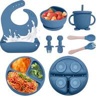 8pcs/6pcs/5pcs/4pcs Silicone Feeding Set, Including Suction Cup Bowls, Forks, Spoons, Bibs And Cups, Develop Self-Feeding Skills, Dishwasher Friendly, Suitable For 6 Months And Above