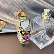 1 pièce Montre femme à forme asymétrique en alliage, cadran cristal asymétrique extra large scintillant, design minimaliste en rayons de soleil, montre quartz