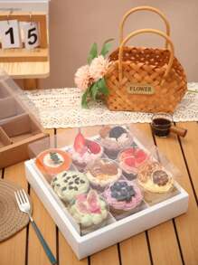 2pcs/4pcs Multicompartment Dessert Box With Transparent Lid & Dividers, 6-Slot 9-Slot Cupcake Box Suitable For Mini Cupcakes, Chocolate Dipped Strawberries, Brownies & Snacks, Suitable For Wedding, Holiday, Birthday Party Dessert Packaging