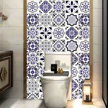 Papel tapiz de azulejos de cerámica azules autoadhesivos, pegatinas de azulejos bohemios, azulejos de adhesivo fácil de aplicar para cocina, baño, dormitorio, papel de contacto impermeable para pisos