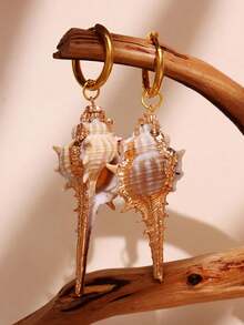 1 Cặp Hoa tai bằng thép không gỉ mạ vàng tự nhiên không đối xứng, Phụ kiện trang sức tự nhiên thời trang cho phụ nữ cho kỳ nghỉ bãi biển mùa hè - Nhiều màu - Xem 8