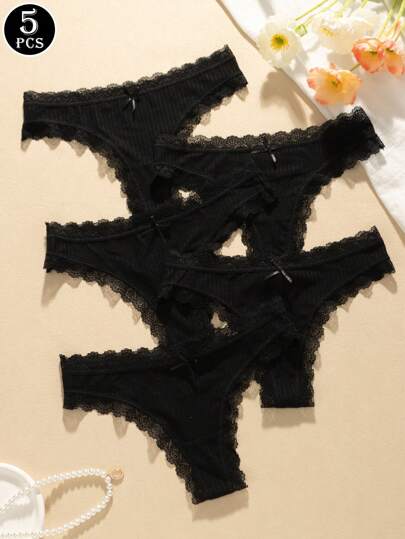 5pcs/Pack Sexy Lace Panties, Lightweight Breathable Mesh G-String For Women, Versatile Underwear