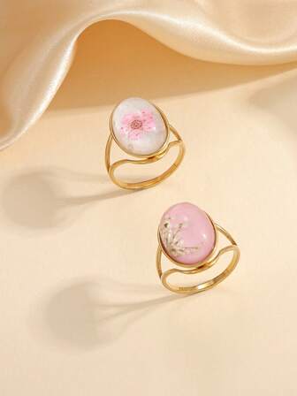 2 יחידות סט טבעות פרחי זהב אלגנטיות מנירוסטה, כל פרח ייחודי, מתאים ללבוש יומיומי או מתנה לנשים