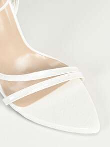 女士尖头交叉带踝带细高跟凉鞋，时尚白色派对鞋 - 白色 - 查看 8