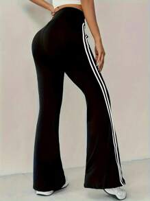 Women's High-Waisted Flare Yoga Pants – Solid Color Wide-Leg Active Trousers, Stretchy Elastic Waist Lounge Pants For Gym, Workout & Casual Wear