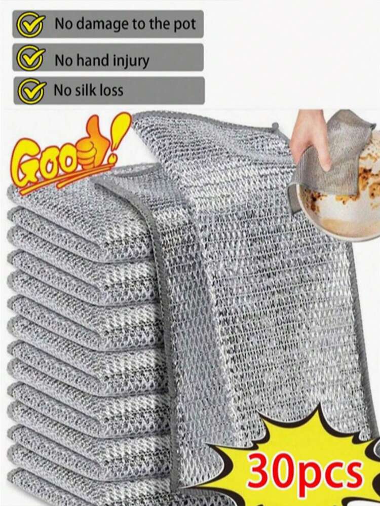 30pcs/20pcs/2pcs Per Pack Metal Scouring Pads, Scratch-Resistant Steel Wool Sponges, Multi-Purpose Metal Wire Dish Scrubbers, Easy To Rinse, Reusable, Metal Wire Cleaning Cloths, Metal Wire Dish Cloths For Cleaning Kitchen Sinks, Pots, Utensils And Appliances, Sinks, Countertops, Stovetops, Reusable Kitchen Cleaning Towels, Dish Cloths, Non-Shedding - Multicolor - View 1