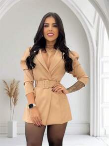 Women's Max Blazer With A Fitted Waist - Princess Style With Elegant Belt WOMEN'S BLAZER OVERCOAT MAX - 米色 - 查看 1