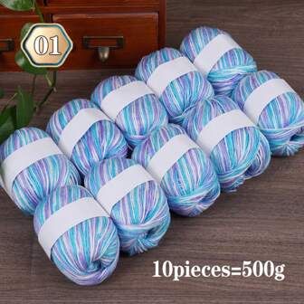 10 Packs, 500g, Colorful Mulberry Silk Yarn, Gradient Floral Color Yarn, Hand Knitting For Sweater, Vest, Shawl, Etc.