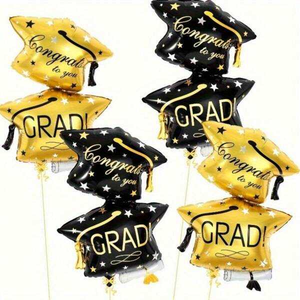4 Pcs, Graduation Party Balloons, Graduation Foil Balloon Set, Mixed Shape Congratulatory Graduation Party Supplies, Aluminum Foil Hydrogen Balloons, Suitable For Graduation Ceremony, Celebration Decoration, Bamizwa And Special Occasions