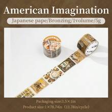 1 Rolle 2m Retro Stempeldekorative Washi Tape, kreative ästhetische Aufkleber, DIY-Dekorationen für Scrapbooking, Tagebücher, Geschenke, personalisierte Scrapbooks, Schulbedarf, Schulbedarf, Schulanfang