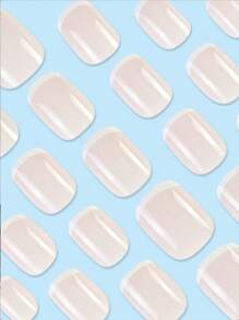 24pcs Short Square French Tip Nail Stickers Set, Simple White Edging Nail Art Design, Suitable For Party, Ball Or Daily Wear