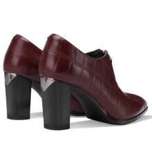 TDD Leather Ankle Boots For Women Chunky Block Pointed Toe Extra Wide Booties Botas Para Mujer High Heels Dress Warm Lined Classic Ladies Comfortable Dressy 3 Inch Boot