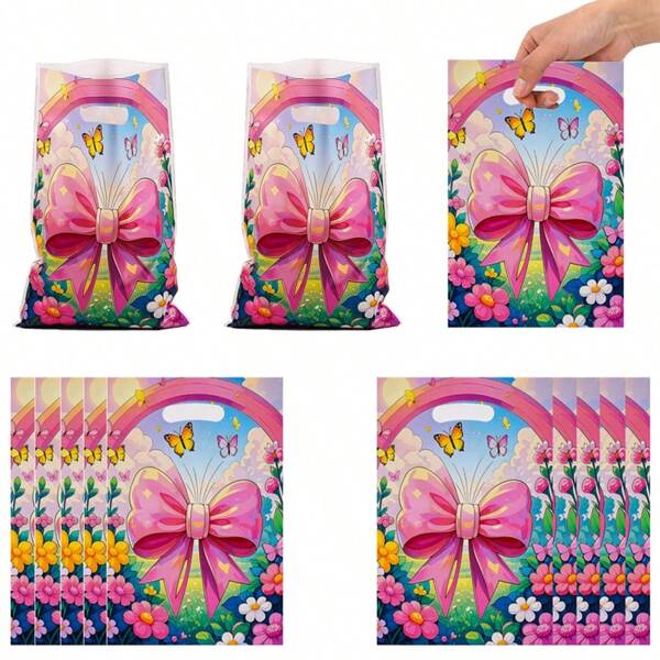 30/50 piezas Bolsas de regalo con lazo, bolsas de regalo con estampado floral adecuadas para regalos de fiestas con tema de primavera/verano, suministros de embalaje y decoraciones