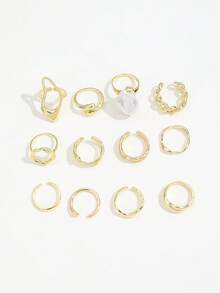 12pcs Smooth Geometric Shape Oversized Fashion Rings, Vintage Coin Style Classic Gold Color Rings For Women - Gold - View 5