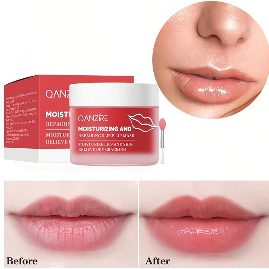 Mặt nạ ngủ môi 20g, dưỡng ẩm và phục hồi cao cho da môi, làm mờ nếp nhăn môi, giảm khô và nứt nẻ môi, chăm sóc cá nhân. - Đỏ - Xem 1