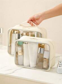 Transparent Toiletry Bag, PVC Material Waterproof Wear-Resistant Minimalist High-End Travel Portable Storage Pouch, Large Capacity Skincare Organizer Wash Bag Toiletry Travel Bag Makeup Storage Beach Beach Bag Vacation Holiday Essentials School Supplies Travel Essentials Ladies For College Dorm Bathroomsummer Back To School School Stuff Bag For School Wash Bag Travel Waterproof Toiletry Bag