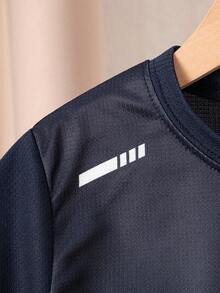 2 件/套男童休闲运动渐变线印花短袖 T 恤和纯色短裤，足球球衣套装，适合学校、日常锻炼、训练 - 彩色 - 查看 6