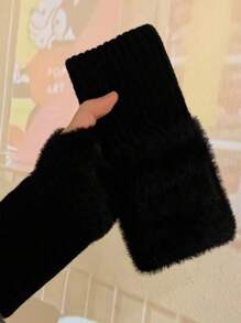 1 par de nuevos guantes sin dedos de media mano de felpa de visón para mujer, de unicolor, suaves y cálidos para el invierno