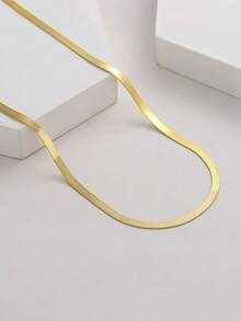 1pc Stainless Steel Simple Necklace, Suitable For Daily Wear - Yellow Gold - View 5