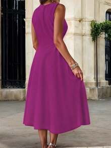 Vestido Elegante Corto con Escote V - Rosa Fucsia - Ver 2