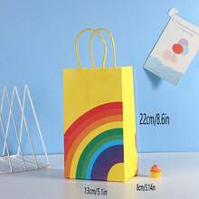 12 件/套 22*13*8 厘米 简约创意彩虹印花派对礼品袋，蓝色、红色、黄色和粉色，适合家庭节日派对、生日礼物包装、圣诞节情人节 - 彩色 - 查看 9