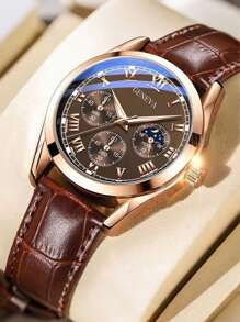 1pc Men's Business Wrist Watch Men Watches Top Brand Luxury Wristwatch Men's Clock Quartz Sport Watch Gift Men's PU Leather Band - Elegant & Comfortable Casual Watch