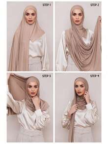 1件速干平纹针织头巾，采用柔软透气、抗起球面料制成。系带式头巾。适合穆斯林全年使用和日常佩戴。 - 淺卡其 - 查看 5