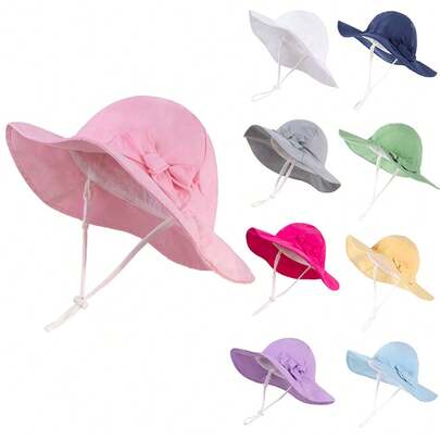 Adjustable Bow Decor Sun Hat, Suitable For Toddlers, Kids, Infants And Girls