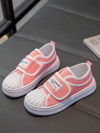 1双儿童帆布鞋，女童厚底饼干鞋，2025年春季新款百搭钩环小白鞋，休闲运动鞋，男女通用