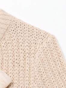 Short Sleeve Bow Knit Sweater, Solid Color Pullover, Suitable For Spring & Autumn - Beige - View 3