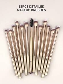 MAANGE 15pcs Professional Soft Long Aluminum Tube Makeup Brush Set,Eyelash Brush,Eyeshadow Brush, Eyebrow Brush, Blending Brush,Lip Brush,Highlight Brush,Concealer Brush,Makeup Brush For Powder Liquid Cream,For Daily Use And Travel,Makeup Accessories Gifts For Friends ﻿ ﻿ ﻿ ﻿ ﻿ - 金色 - 查看 5