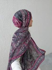 1 stuk Chiffon Hijab bedrukte sjaal, elegante en luxe retro kleur vrouwen hoofddoek sjaal Hijab Abaya accessoires vrouwen sluier