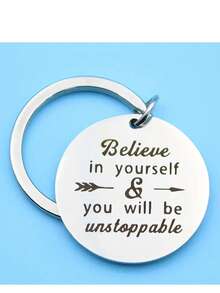 1pc Men's Stainless Steel Keychain, You'll Be Unstoppable Key Chain, Motivational Gift For Men - Silver - View 1