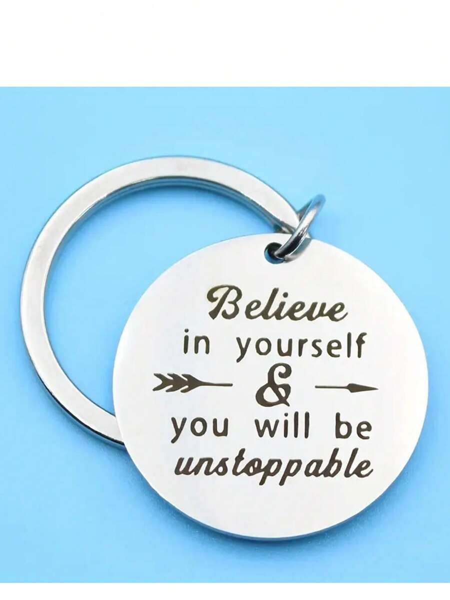 1pc Men's Stainless Steel Keychain, You'll Be Unstoppable Key Chain, Motivational Gift For Men - Silver - View 1