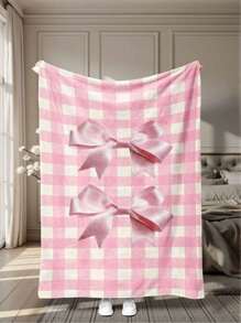 1 Stück Mädchen rosa Schleife bedruckter Flanell Schal Decke, Muttertagsgeschenk, leichte Frühling/Herbst Wurfdecke, Büro Nickerchen Decke, Klimaanlage Decke, Heimdekoration, weich & flauschige Lässig Decke, non-shedding & verblassungsresistent, verschiedene Größen erhältlich