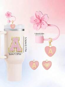 3pcs/Set Accessories Designed For 30/40oz Cups: 1pc Silicone Hibiscus Flower Straw Topper (Fit 1cm Straw Diameter), Letter Heart Pendant And Reusable Self-Adhesive Embroidered Letter Sticker - Suitable For 30/40oz Modern Minimalist Glass Cups And Car Cups, Great Gift For Friends And Family