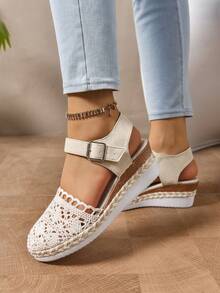 Women's Handmade Beaded Platform Bohemian Casual Sport Sandals, Flat Low Heel Versatile Non-Slip Mid Heel Sandals