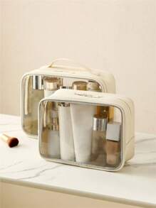 Transparent Toiletry Bag, PVC Material Waterproof Wear-Resistant Minimalist High-End Travel Portable Storage Pouch, Large Capacity Skincare Organizer Wash Bag Toiletry Travel Bag Makeup Storage Beach Beach Bag Vacation Holiday Essentials School Supplies Travel Essentials Ladies For College Dorm Bathroomsummer Back To School School Stuff Bag For School Wash Bag Travel Waterproof Toiletry Bag