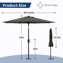 7.5ft/9ft/10ft Patio Umbrella With Crank Lift & Push Button Tilt, Table Umbrella Outdoor Patio 8 Sturdy Ribs For Yard, Deck, Pool, 7 Colors For Choices, Grey - Xám - Xem 5