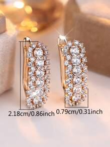 Vanel 2 pièces Boucles d'oreilles en cuivre incrusté de cubique zirconium étincelant, convenant pour les fêtes, les banquets, la décoration de mariage des femmes, des accessoires de bijoux de mariage élégants