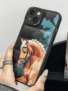 1pc Fashionable Stallion Printing Down Jacket Style TPU Painted Phone Case, Compatible With Apple 16 Promax/15/14/13/12/11, Galaxy A06/A16/A26/A36/A56/S25Ultra,International Version, Not The Domestic Version - Multicolor - View 4