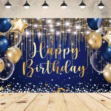 1 Stück glänzender Navy Blau & Königsblau Geburtstags Hintergrund, goldene Polka Dot Luftballons, magische Kuchentisch Dekorationen und Foto Banner