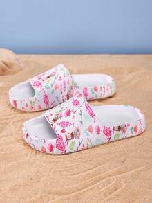 Fashionable Colorful Print Anti-Slip Comfortable Soft Indoor Slippers, Suitable For Teenagers, Boys And Girls - White - View 2