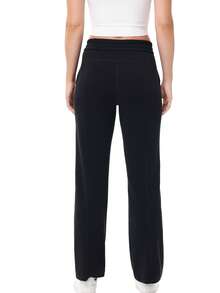 Pantalones deportivos de rayón suave para mujer, pantalones ligeros y transpirables con cordón de choque ajustable, informal, primavera, verano y otoño - Negro - Ver 6